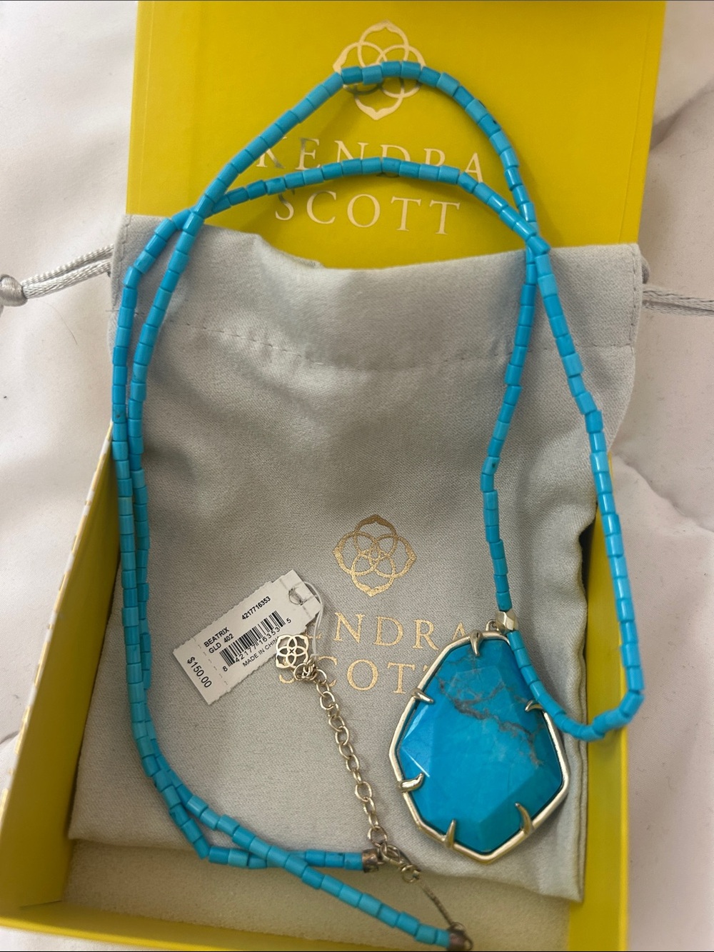 Kendra Scott Beatrix Gold Turquoise Howlite Statement Necklace NWT